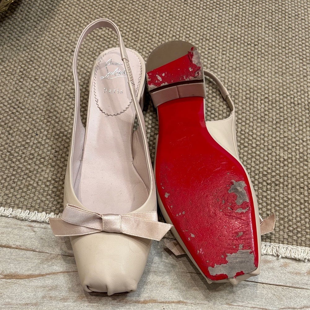 Christian Louboutin Beige Slingback Heels with Red Soles